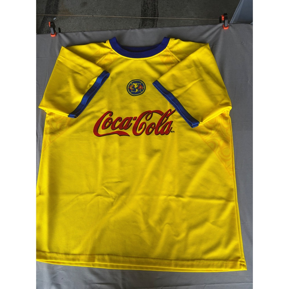 Club America Soccer Jersey Men XL Yellow Excellent Coca-Cola‎ Corona Graphic